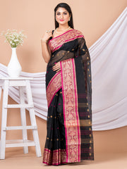 Black & Pink Woven Design pure cotton taant saree