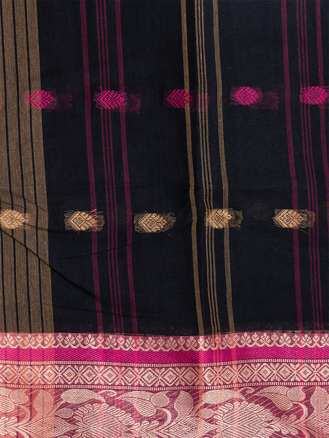 Black & Pink Woven Design pure cotton taant saree