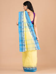 Yellow & Blue pure cotton woven design taant saree