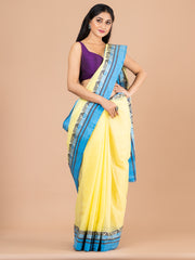 Yellow & Blue pure cotton woven design taant saree