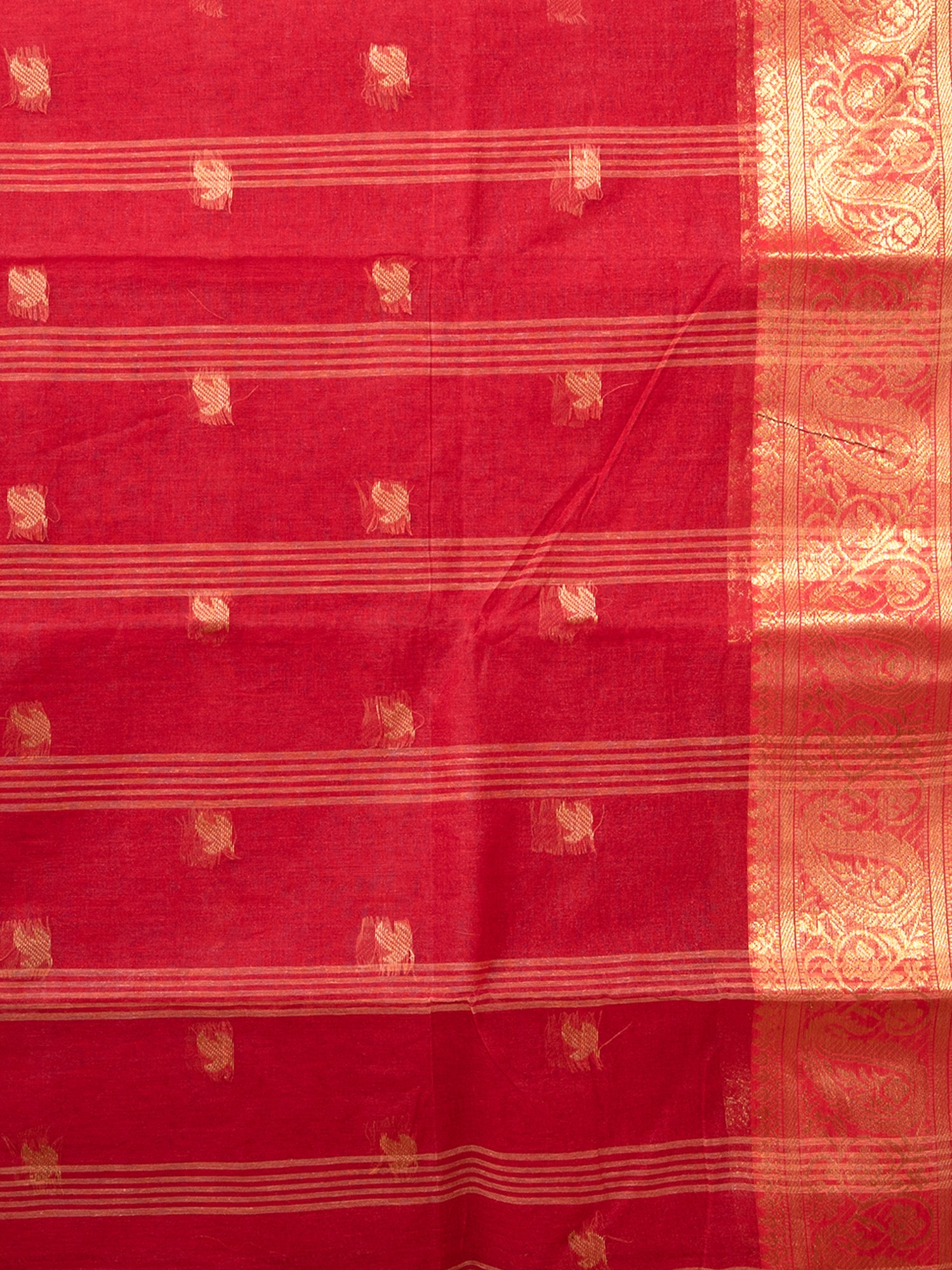 Laa Calcutta Red & Gold pure cotton woven design Zari per Taant saree for women
