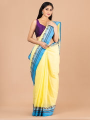 Yellow & Blue pure cotton woven design taant saree