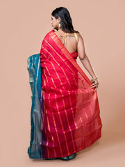 Laa Calcutta Pink & Green pure cotton taant saree for women