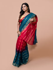 Laa Calcutta Pink & Green pure cotton taant saree for women