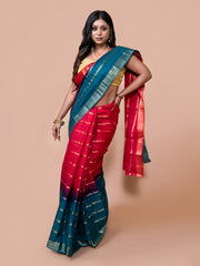 Laa Calcutta Pink & Green pure cotton taant saree for women