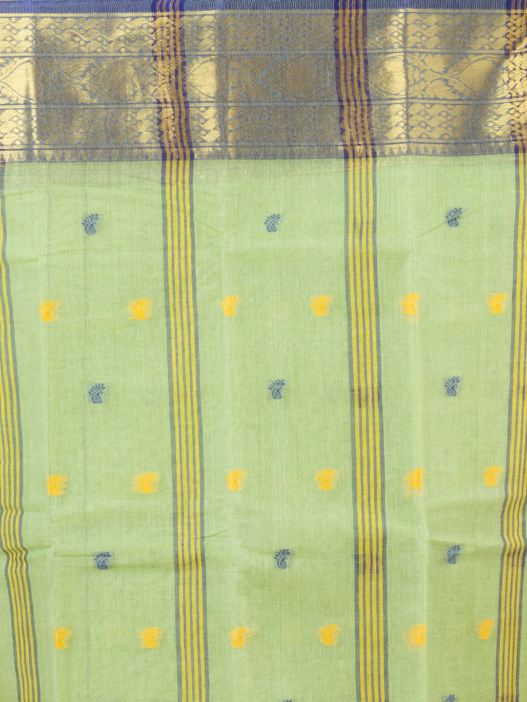 Pista Green & Navy Blue pure cotton taant saree