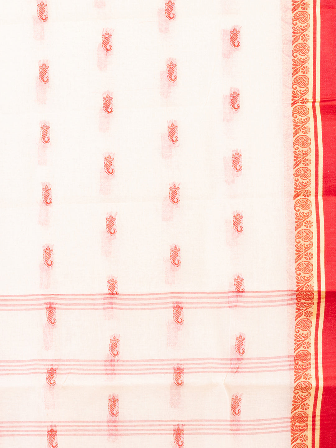 White & Red pure cotton taant saree