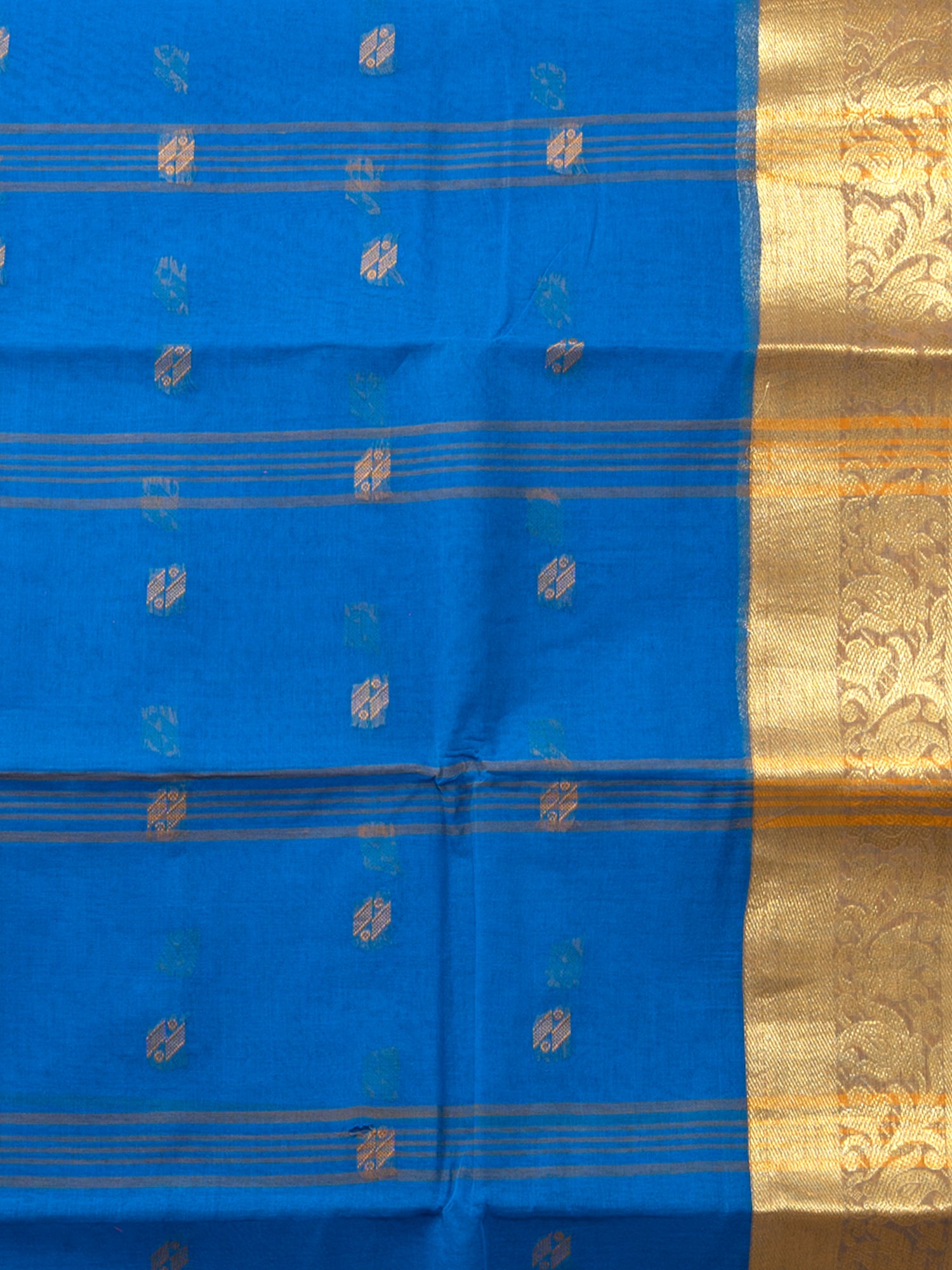Laa Calcutta Blue & Yellow pure cotton woven design Zari per Taant saree for women