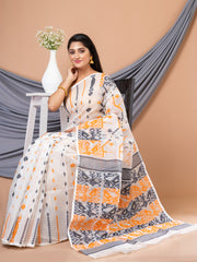 Laa Calcutta White & Multi pure cotton jamdani saree