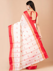 White & Red pure cotton taant saree