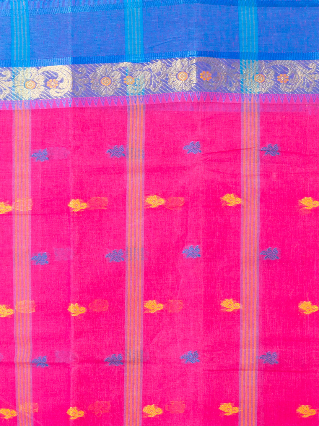 Pink & Blue pure cotton taant saree