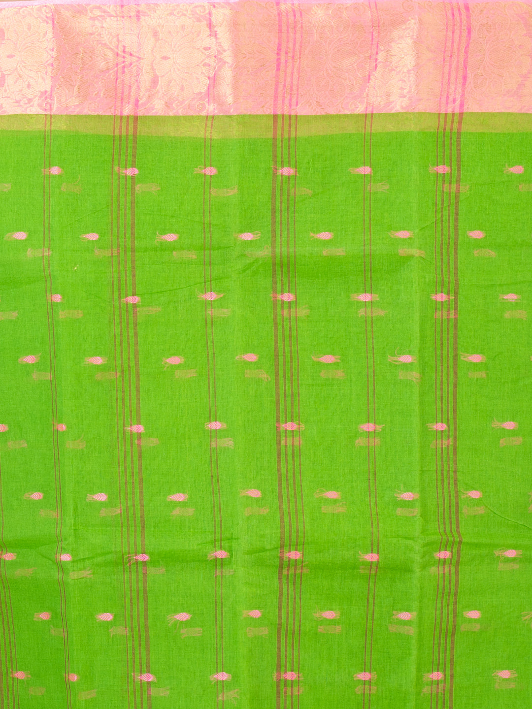 Green & Pink pure cotton taant saree