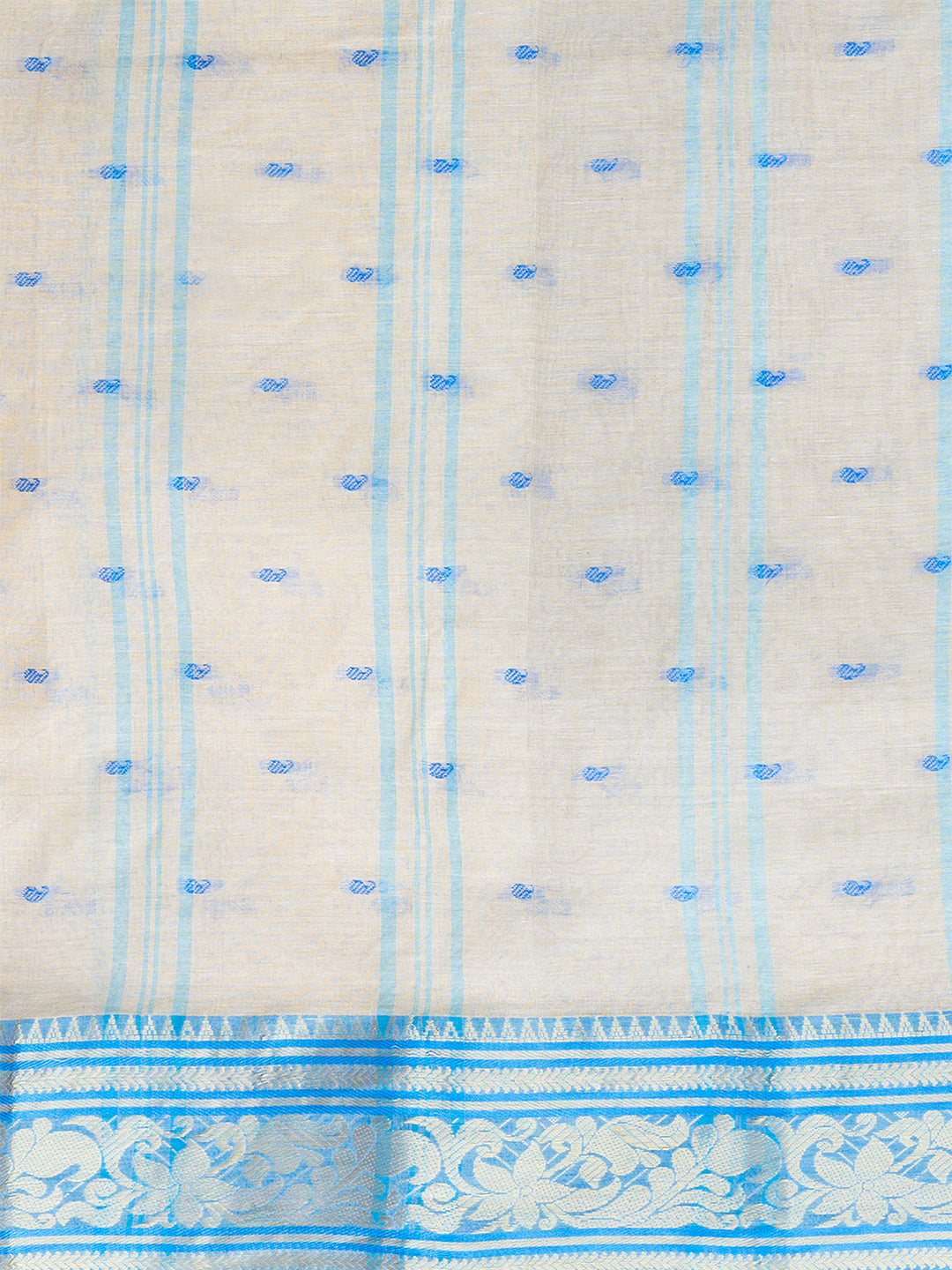 Beige & Blue pure cotton woven design taant saree