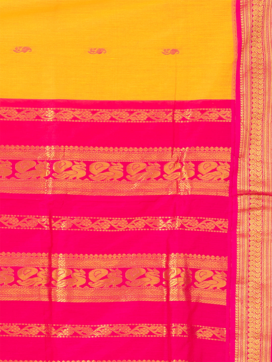 Yellow & Pink Silk Gadwal Saree