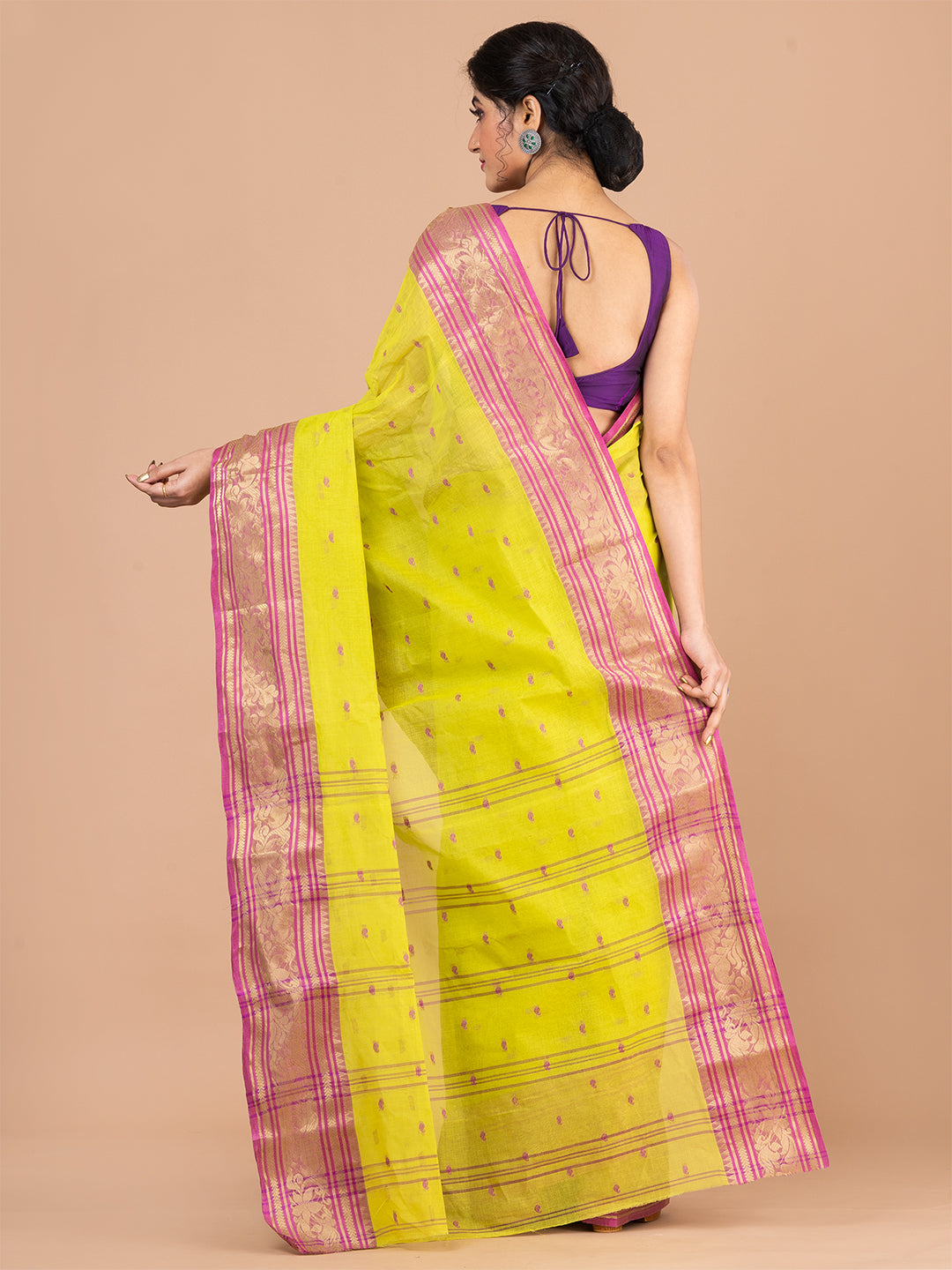 Green & Purple pure cotton woven design taant saree