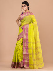 Green & Purple pure cotton woven design taant saree