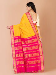 Yellow & Pink Silk Gadwal Saree