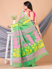 Laa Calcutta Green & Multi pure cotton jamdani saree