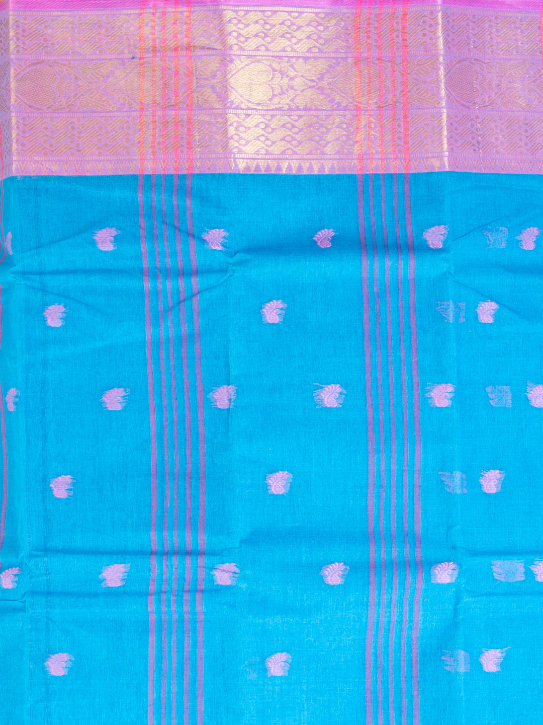 Blue & Pink pure cotton taant saree