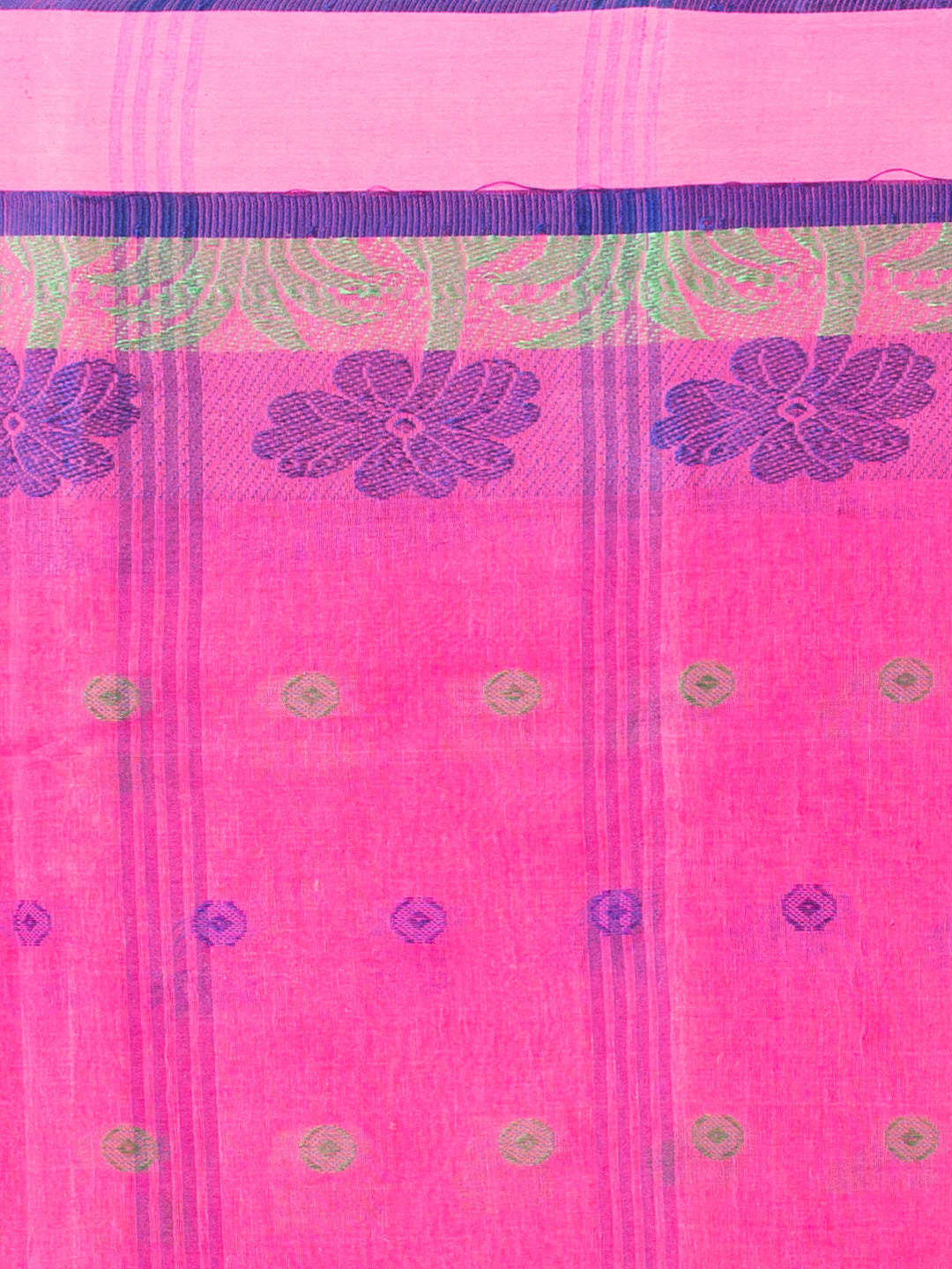 Pink & Blue pure cotton Floral Design taant saree