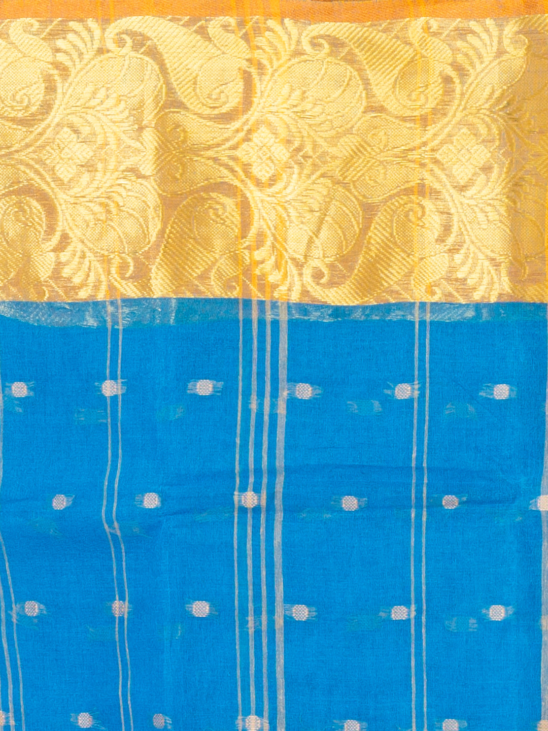 Aqua Blue & Yellow pure cotton taant saree