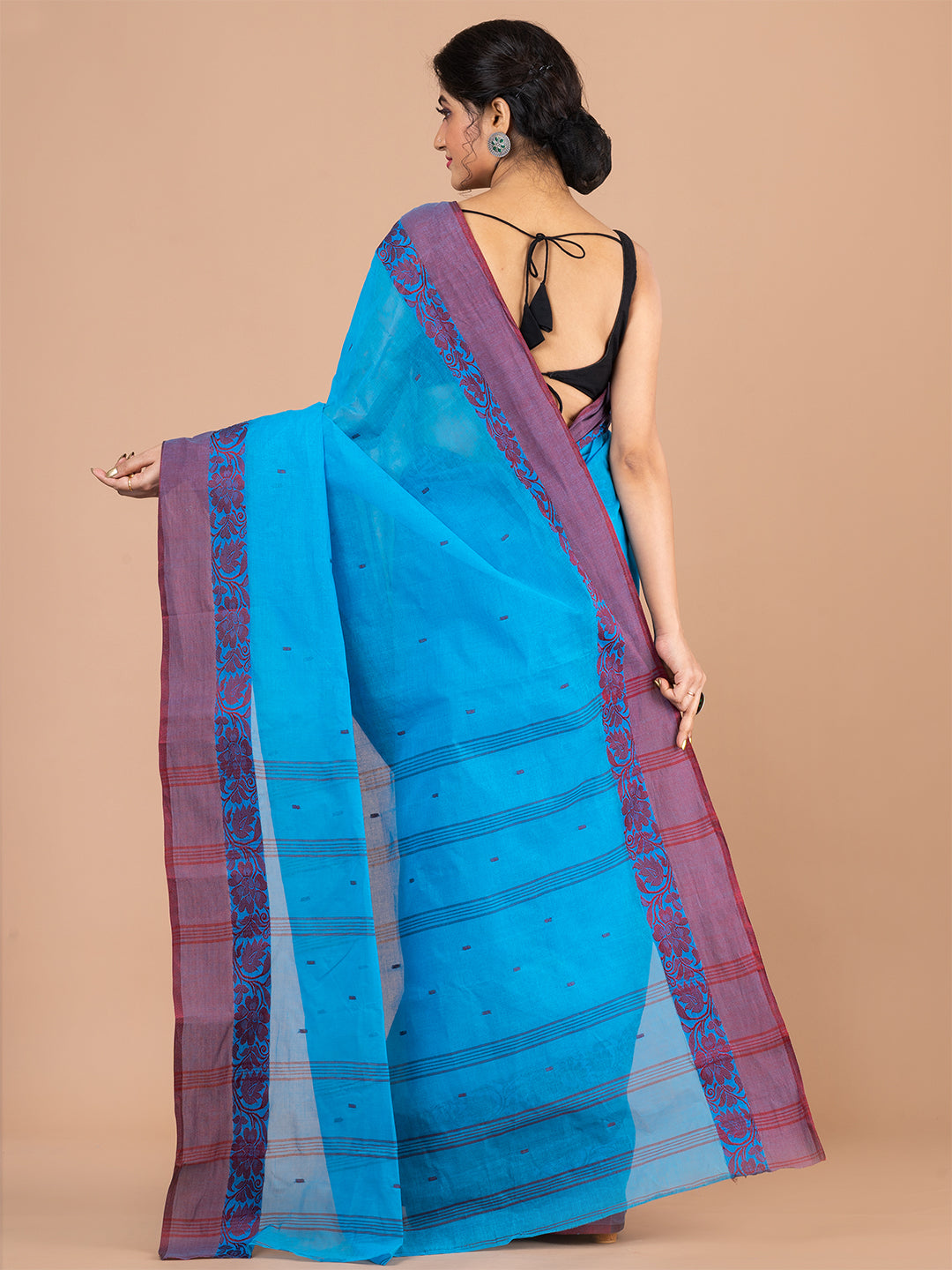 Royal Blue & Maroon pure cotton woven design taant saree