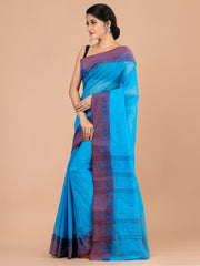 Royal Blue & Maroon pure cotton woven design taant saree