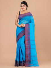 Royal Blue & Maroon pure cotton woven design taant saree