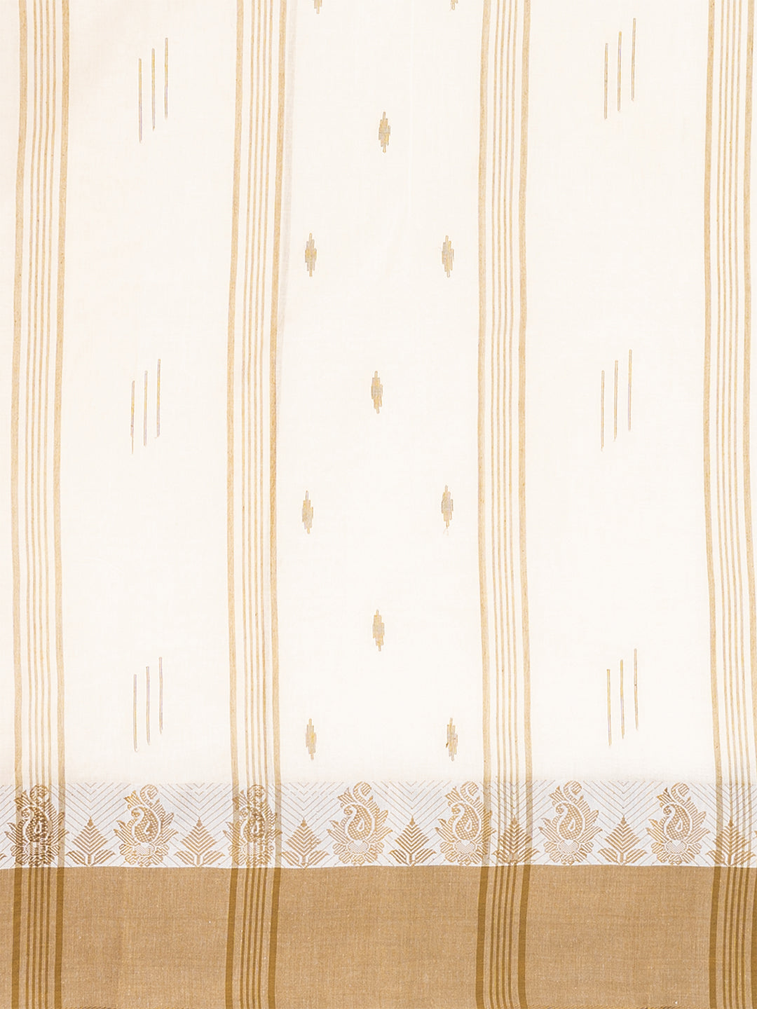 Off White & Brown pure cotton woven design taant saree