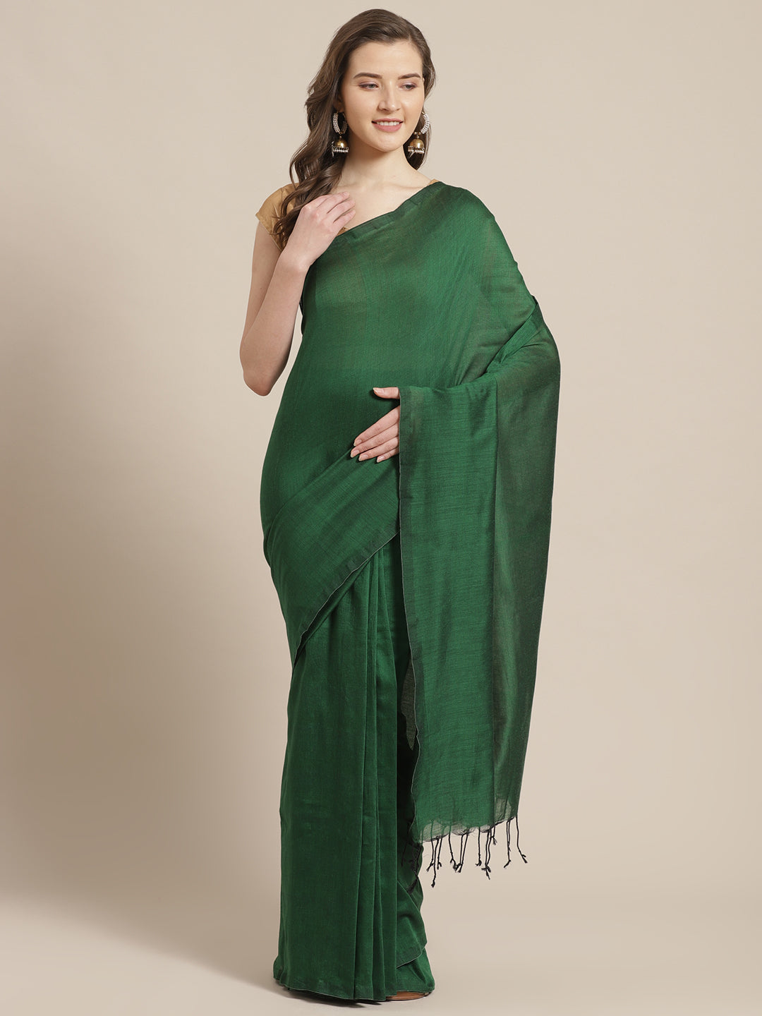 Laa Calcutta Green pure cotton Handloom saree