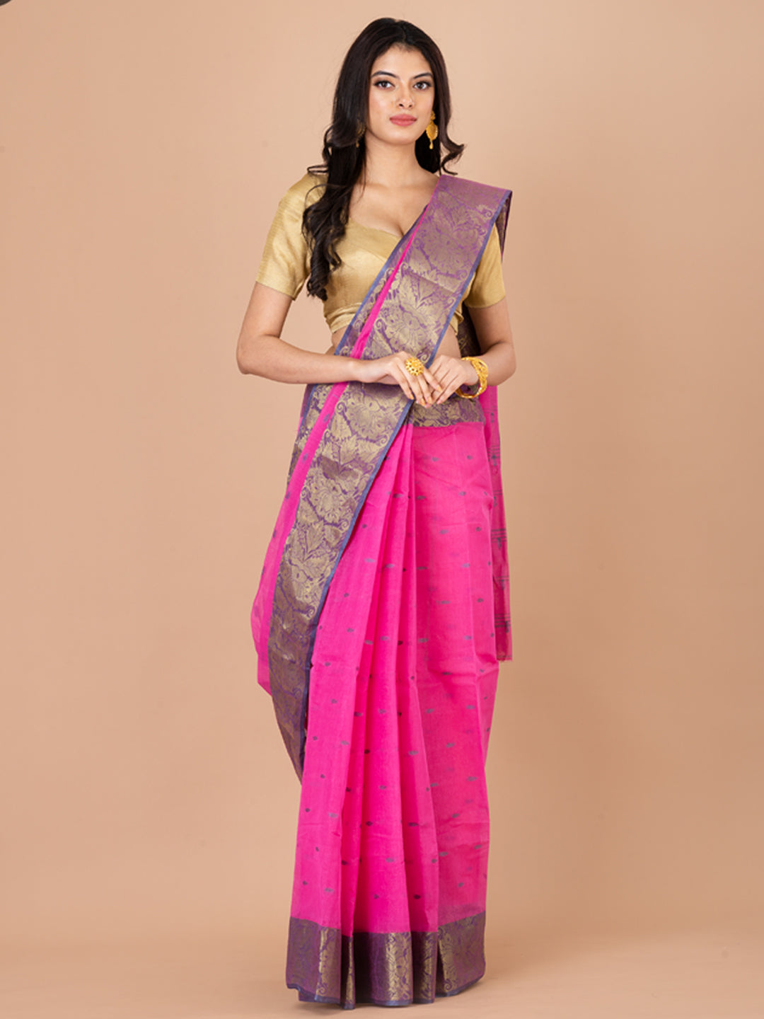 Pink & Purple pure cotton taant saree