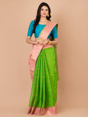 Green & Pink pure cotton taant saree