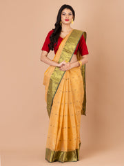 Beige & Multi pure cotton taant saree