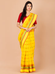 Yellow & Multi pure cotton Floral Design taant saree