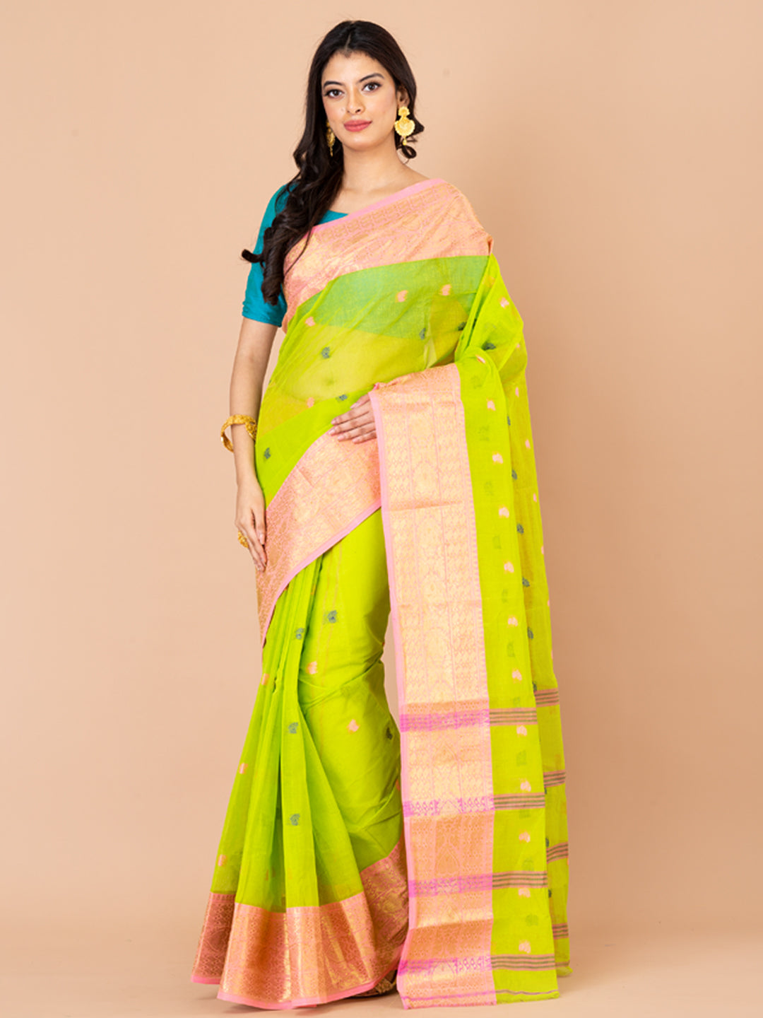 Laa Calcutta Gree & Pink Bengal Taant