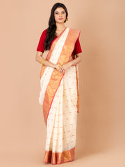 White & Red pure cotton taant saree