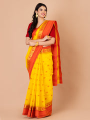 Yellow & Red pure cotton taant saree