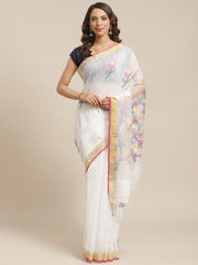 White & Multi Resham Jamdani Saree