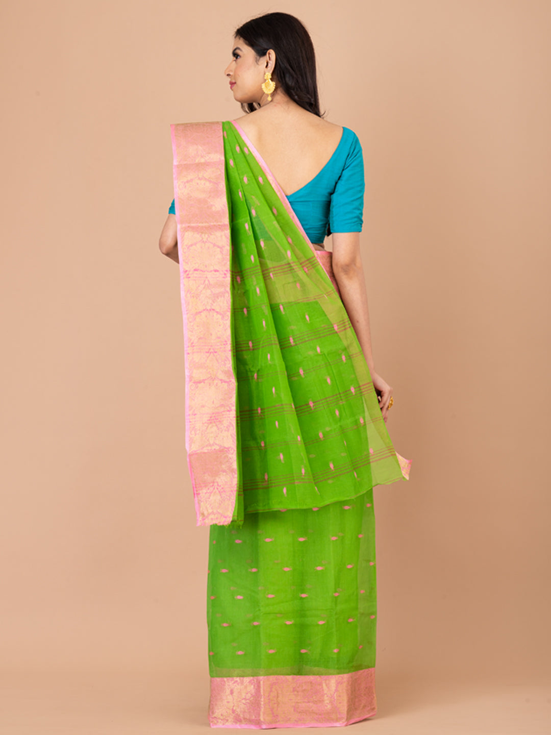 Green & Pink pure cotton taant saree