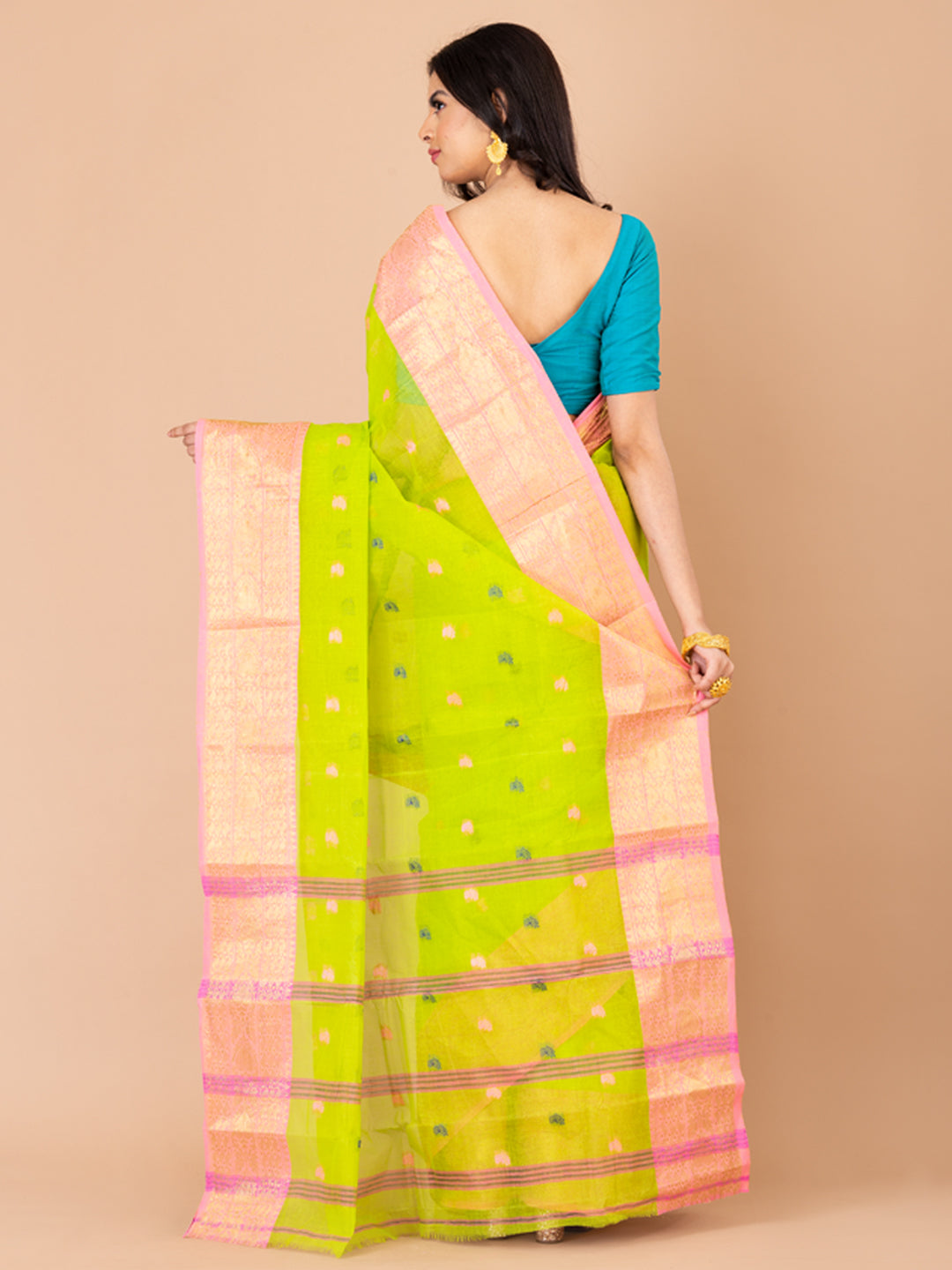 Laa Calcutta Gree & Pink Bengal Taant