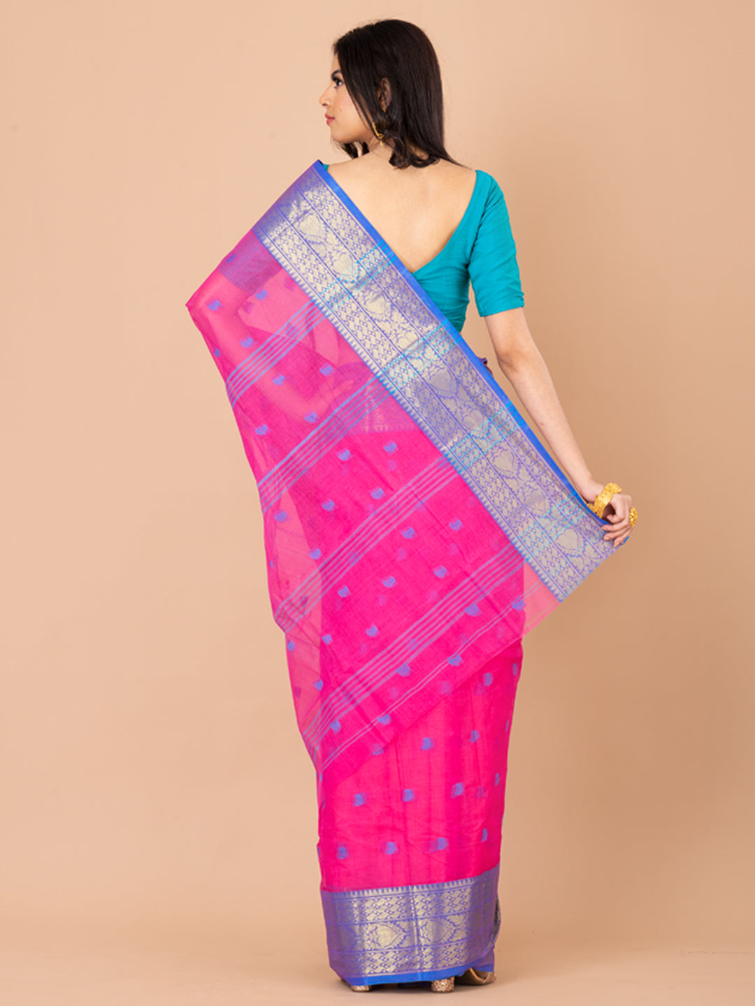 Pink & Blue pure cotton taant saree