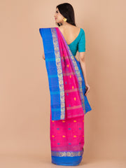 Pink & Blue pure cotton taant saree