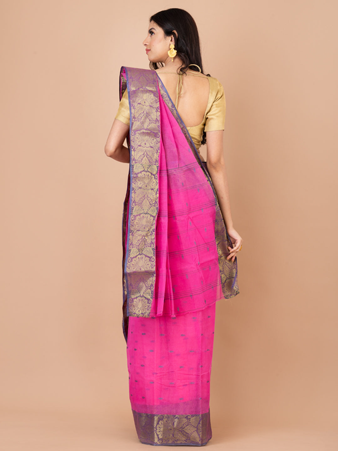 Pink & Purple pure cotton taant saree