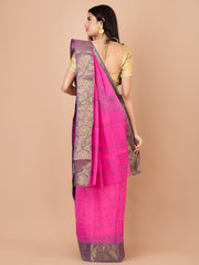 Pink & Purple pure cotton taant saree