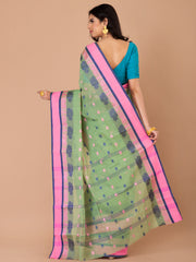 Pista Green & Multi pure cotton Floral Design taant saree