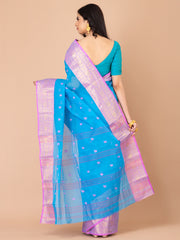 Blue & Pink pure cotton taant saree