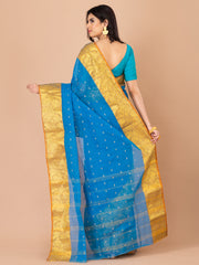 Aqua Blue & Yellow pure cotton taant saree