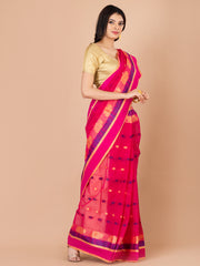 Pink & Multi pure cotton Floral Design taant saree