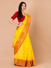 Yellow & Red  pure cotton taant saree