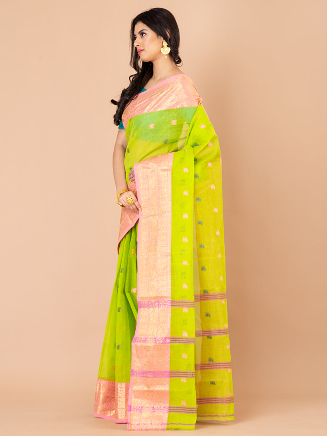 Laa Calcutta Gree & Pink Bengal Taant